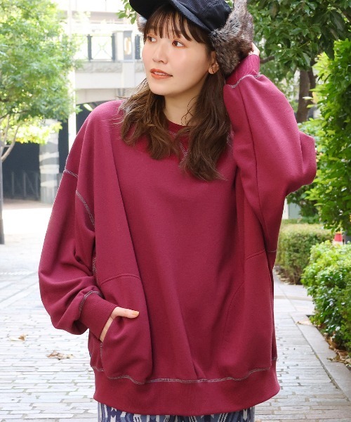 チチカカ(チチカカ)の「スウェット×キルティングプルオーバー(スウェット・レディース・アイボリー/カーキ/ボルドー・FREE)」の3枚目の写真