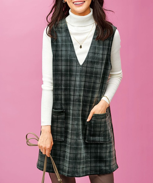 なめらか裏ベロアジャンパースカート（スカート）｜BELLUNA PLUS