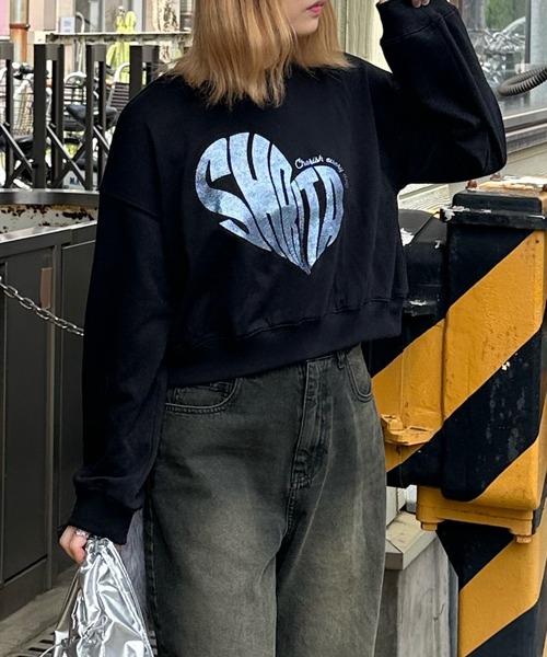 セール】ハートロゴラメトレーナー【低身長さん向けSサイズ展開あり