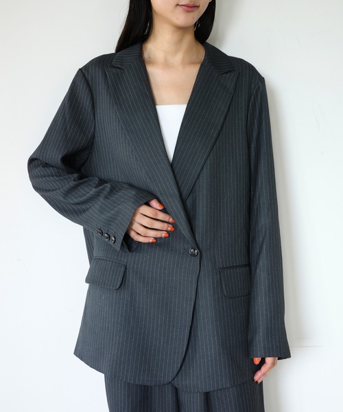 ENCIRCLE（エンサークル）の「【ENCIRCLE/エンサークル】Loose pin stripe w jk / ルーズピンストライプダブルジャケット（テーラードジャケット・レディース・ブラック/グレー・FREE）」の14枚目の写真