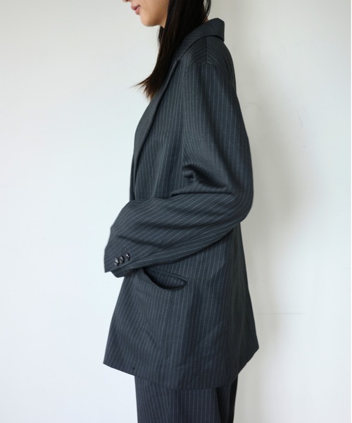 ENCIRCLE（エンサークル）の「【ENCIRCLE/エンサークル】Loose pin stripe w jk / ルーズピンストライプダブルジャケット（テーラードジャケット・レディース・ブラック/グレー・FREE）」の15枚目の写真