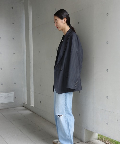 ENCIRCLE（エンサークル）の「【ENCIRCLE/エンサークル】Loose pin stripe w jk / ルーズピンストライプダブルジャケット（テーラードジャケット・レディース・ブラック/グレー・FREE）」の13枚目の写真