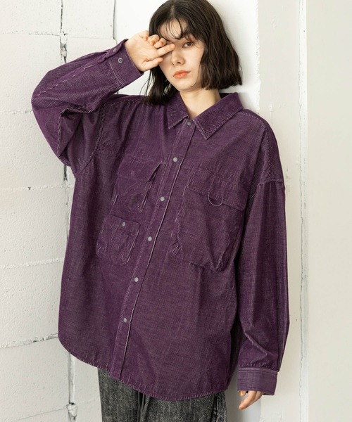 niko and...（ニコアンド）の「コーデュロイポケットシャツ（シャツ/ブラウス・レディース・チャコール/パープル/ナチュラル/ピンク・FREE）」の4枚目の写真