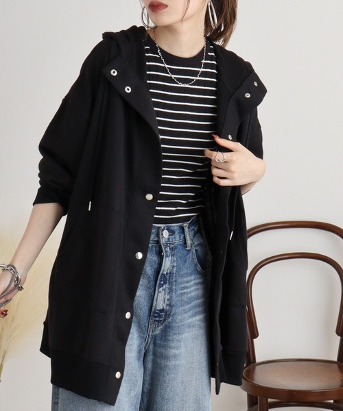 myke(ミーカ)の「myke 裏毛ハイネックフード付きロングパーカー(パーカー・レディース・ブラック/マルチ/オートミール・M)」の21枚目の写真