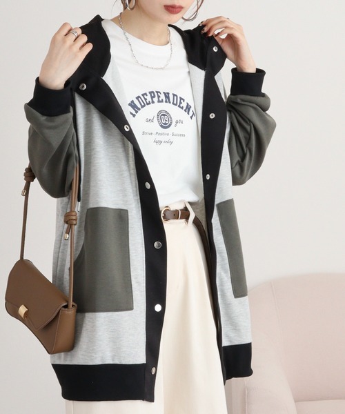 myke(ミーカ)の「myke 裏毛ハイネックフード付きロングパーカー(パーカー・レディース・ブラック/マルチ/オートミール・M)」の8枚目の写真