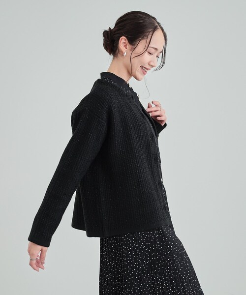 セール】上品で華やかに ラメツイード調 ニットカーディガン