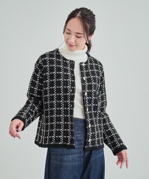 DRESKIP(ドレスキップ)の「◆上品で華やかに ラメツイード調 ニットカーディガン(カーディガン/ボレロ・レディース・ベージュ系その他3/ブラック/ブラック系・03/04/02)」の4枚目の写真