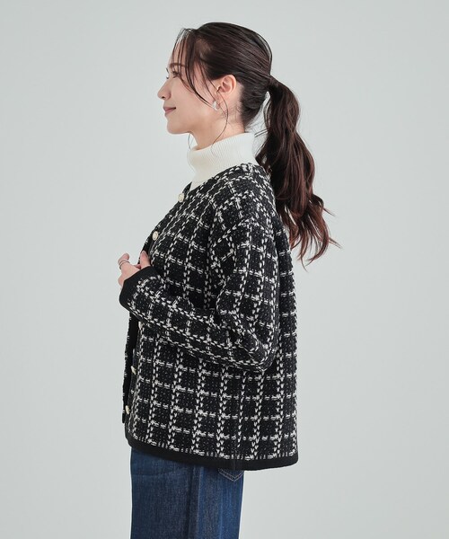 DRESKIP(ドレスキップ)の「◆上品で華やかに ラメツイード調 ニットカーディガン(カーディガン/ボレロ・レディース・ベージュ系その他3/ブラック/ブラック系・03/04/02)」の5枚目の写真