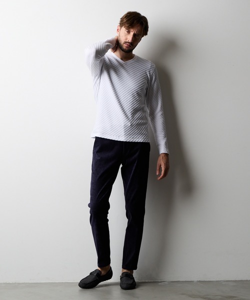 HIDEAWAYS NICOLE（ハイダウェイニコル）の「バイヤスケーブルブリスターVネックプルオーバー（Tシャツ/カットソー・メンズ・ボルドー/オフホワイト/ブラック・MEDIUM/LARGE/X-LARGE）」の5枚目の写真