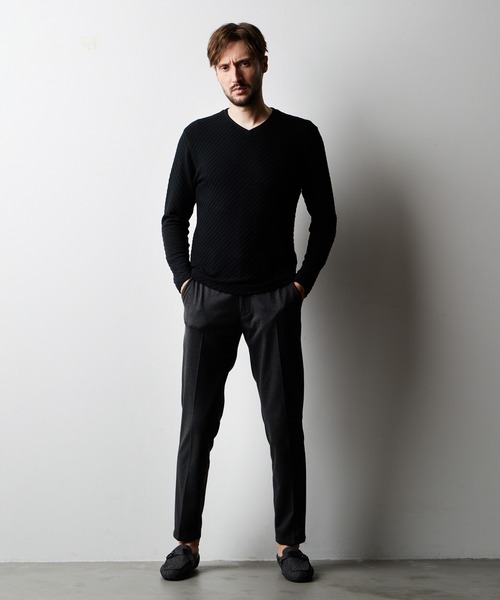 HIDEAWAYS NICOLE（ハイダウェイニコル）の「バイヤスケーブルブリスターVネックプルオーバー（Tシャツ/カットソー・メンズ・ボルドー/オフホワイト/ブラック・MEDIUM/LARGE/X-LARGE）」の6枚目の写真