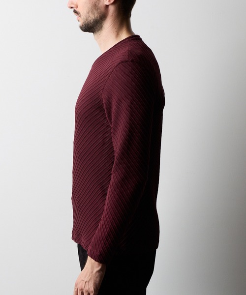 HIDEAWAYS NICOLE（ハイダウェイニコル）の「バイヤスケーブルブリスターVネックプルオーバー（Tシャツ/カットソー・メンズ・ボルドー/オフホワイト/ブラック・MEDIUM/LARGE/X-LARGE）」の8枚目の写真