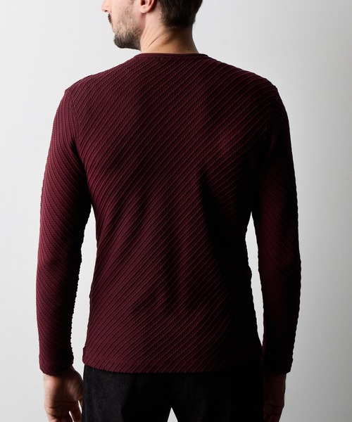 HIDEAWAYS NICOLE（ハイダウェイニコル）の「バイヤスケーブルブリスターVネックプルオーバー（Tシャツ/カットソー・メンズ・ボルドー/オフホワイト/ブラック・MEDIUM/LARGE/X-LARGE）」の9枚目の写真