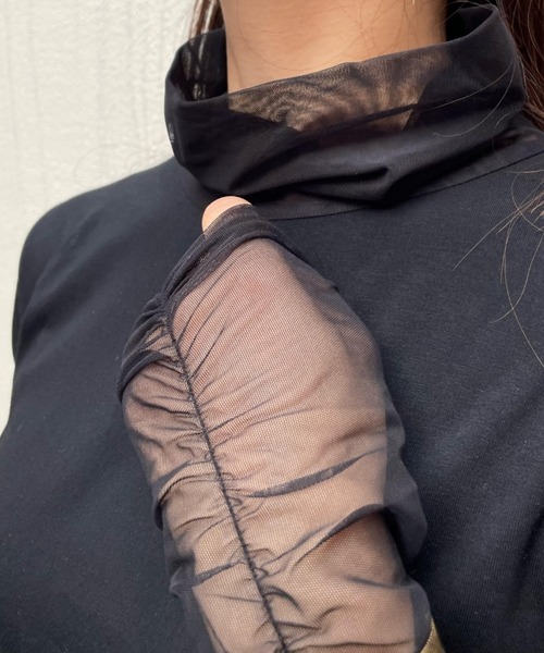 ketty cherie(ケティシェリー)の「シアー切り替えハイネックインナー≪手洗い可能≫(Tシャツ/カットソー・レディース・ブラック/ホワイト・M)」の5枚目の写真