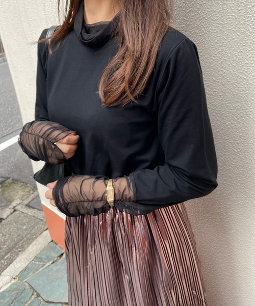 ketty cherie(ケティシェリー)の「シアー切り替えハイネックインナー≪手洗い可能≫(Tシャツ/カットソー・レディース・ブラック/ホワイト・M)」の4枚目の写真