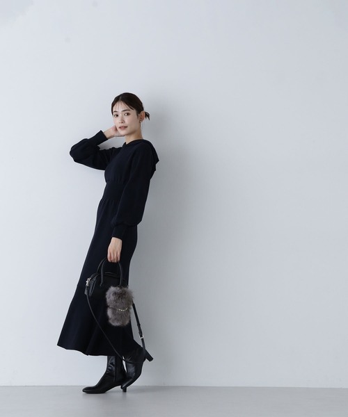 NATURAL BEAUTY BASIC(ナチュラルビューティーベーシック)の「◇フーディーニットワンピース(ワンピース・レディース・ネイビー/オフホワイト/チャコールグレー・MEDIUM)」の6枚目の写真