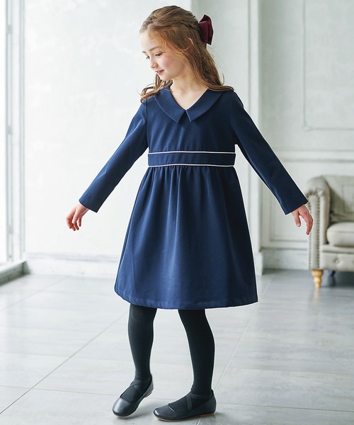 襟付きあったかクラシックネイビーワンピース（ワンピース）｜DRESCCO