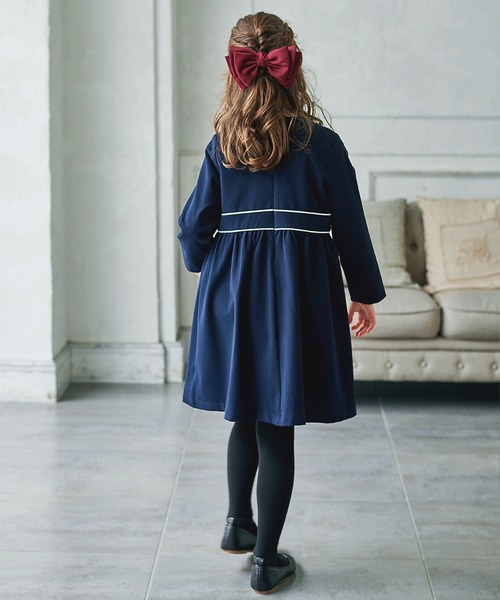 襟付きあったかクラシックネイビーワンピース（ワンピース）｜DRESCCO