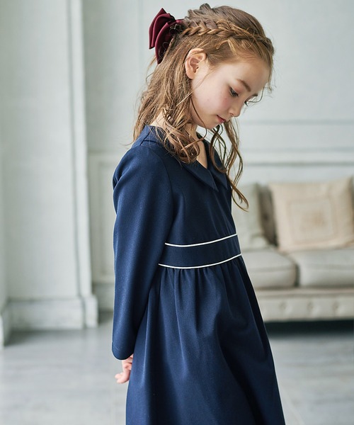 襟付きあったかクラシックネイビーワンピース（ワンピース）｜DRESCCO