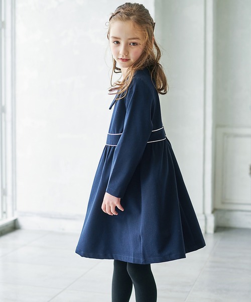 襟付きあったかクラシックネイビーワンピース（ワンピース）｜DRESCCO
