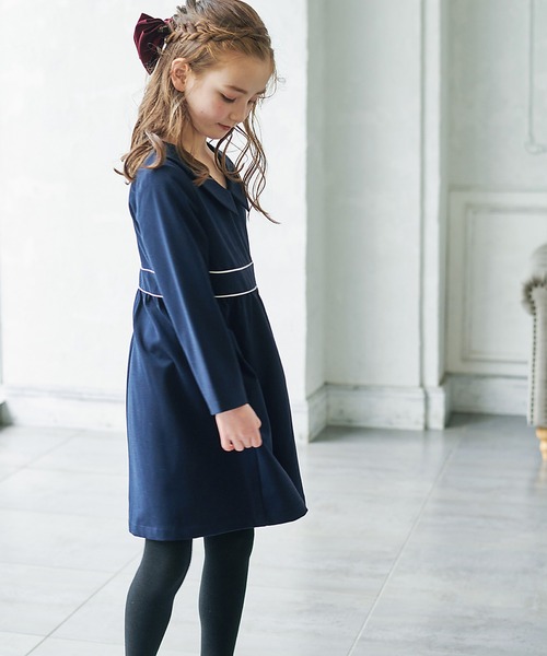 襟付きあったかクラシックネイビーワンピース（ワンピース）｜DRESCCO