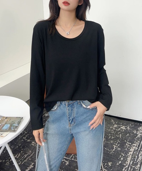 aimoha（アイモハ）の「ロングスリーブリブトップス（Tシャツ/カットソー・レディース・ベージュ/ホワイト/ワインレッド/グレー/ブラック/ネイビー・FREE）」の13枚目の写真