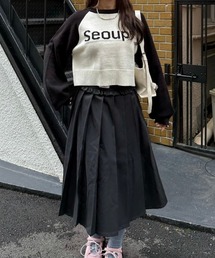 【Sepup】ウェストフリルプリーツミディスカート