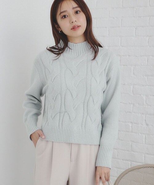 index（インデックス）の「◆《美人百花掲載》スパンコールケーブルニット【洗濯機洗い可】（ニット/セーター・レディース・アイボリー系5/ライトグレー系5/チャコール/ピンク系1・00）」の17枚目の写真