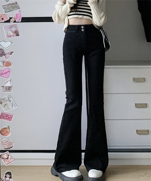 Dream garden(ドリームガーデン)の「ハイウエスフレアデニムパンツ ストレッチパンツ(デニムパンツ・レディース・ダークブルー/ダークグレー/ブルー/ブラック/ブルー系その他・S/M/2XL/XL/L/XS/3XL)」の2枚目の写真