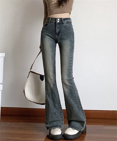 Dream garden(ドリームガーデン)の「ハイウエスフレアデニムパンツ ストレッチパンツ(デニムパンツ・レディース・ダークブルー/ダークグレー/ブルー/ブラック/ブルー系その他・S/M/2XL/XL/L/XS/3XL)」の22枚目の写真