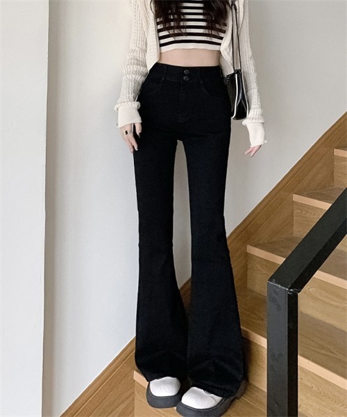 Dream garden(ドリームガーデン)の「ハイウエスフレアデニムパンツ ストレッチパンツ(デニムパンツ・レディース・ダークブルー/ダークグレー/ブルー/ブラック/ブルー系その他・S/M/2XL/XL/L/XS/3XL)」の8枚目の写真
