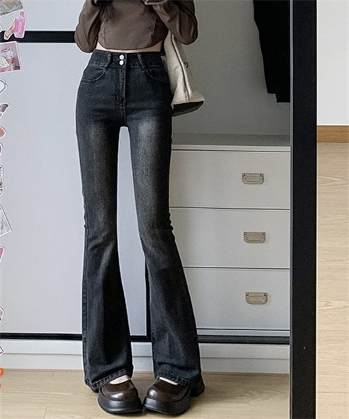 Dream garden(ドリームガーデン)の「ハイウエスフレアデニムパンツ ストレッチパンツ(デニムパンツ・レディース・ダークブルー/ダークグレー/ブルー/ブラック/ブルー系その他・S/M/2XL/XL/L/XS/3XL)」の15枚目の写真