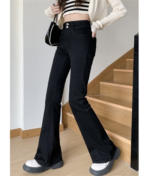 Dream garden(ドリームガーデン)の「ハイウエスフレアデニムパンツ ストレッチパンツ(デニムパンツ・レディース・ダークブルー/ダークグレー/ブルー/ブラック/ブルー系その他・S/M/2XL/XL/L/XS/3XL)」の10枚目の写真