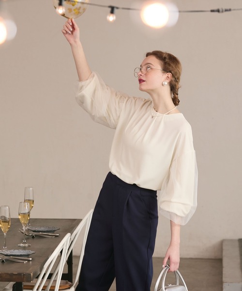 BONLECILL noir】チュールドッキングバルーンスリーブフロントタック