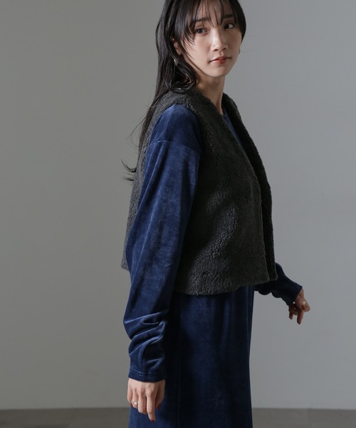 NANO universe（ナノユニバース）の「ライトボアクロップドジレ（ベスト・レディース・ブラック/グレー/アイボリー・FREE）」の20枚目の写真