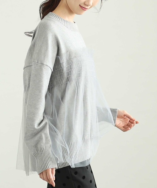 Sawa a la mode(サワアラモード)の「チュールドッキングニットトップス(ニット/セーター・レディース・ベージュ/ブラック/グレー・FREE)」の2枚目の写真