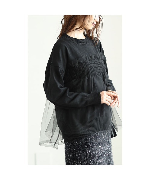 Sawa a la mode(サワアラモード)の「チュールドッキングニットトップス(ニット/セーター・レディース・ベージュ/ブラック/グレー・FREE)」の11枚目の写真