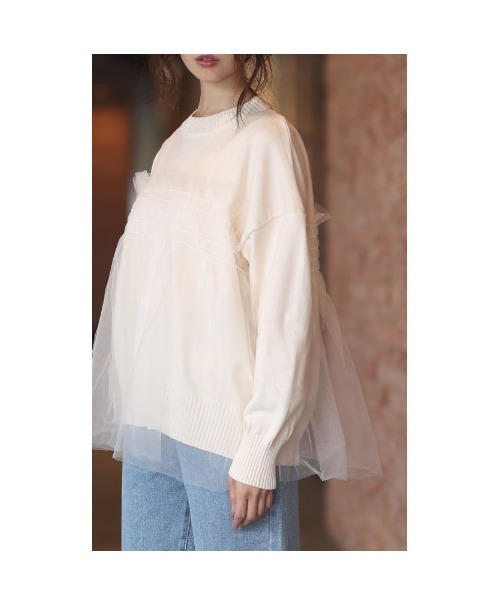 Sawa a la mode(サワアラモード)の「チュールドッキングニットトップス(ニット/セーター・レディース・ベージュ/ブラック/グレー・FREE)」の13枚目の写真