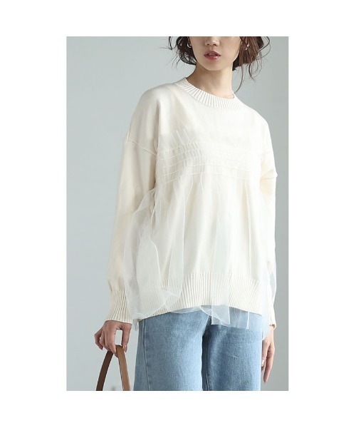 Sawa a la mode(サワアラモード)の「チュールドッキングニットトップス(ニット/セーター・レディース・ベージュ/ブラック/グレー・FREE)」の16枚目の写真