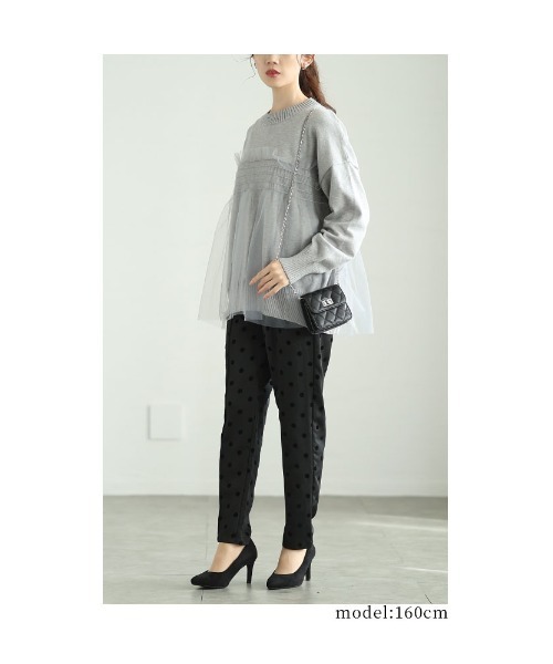 Sawa a la mode(サワアラモード)の「チュールドッキングニットトップス(ニット/セーター・レディース・ベージュ/ブラック/グレー・FREE)」の18枚目の写真