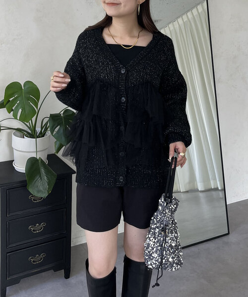 裾チュールニットカーディガン（カーディガン/ボレロ）｜prose verse（プロズヴェール）