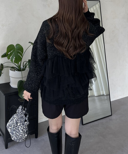 裾チュールニットカーディガン（カーディガン/ボレロ）｜prose verse（プロズヴェール）