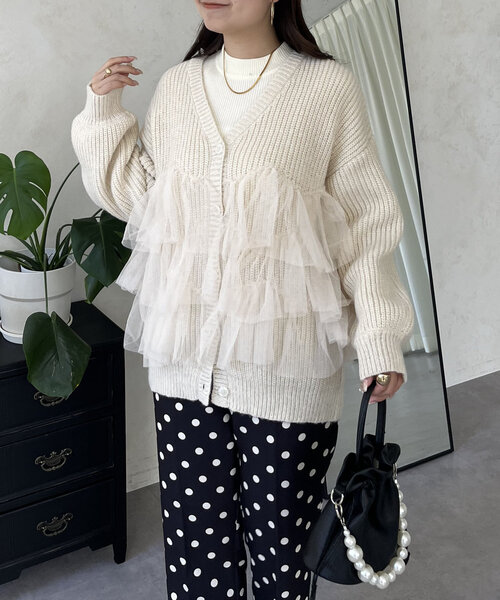 裾チュールニットカーディガン（カーディガン/ボレロ）｜prose verse（プロズヴェール）