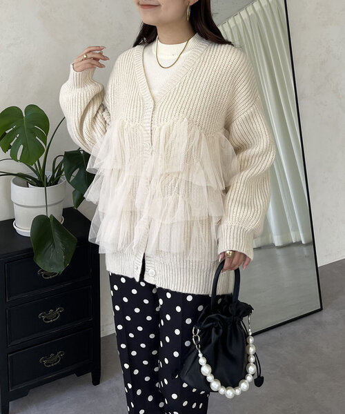 裾チュールニットカーディガン（カーディガン/ボレロ）｜prose verse（プロズヴェール）