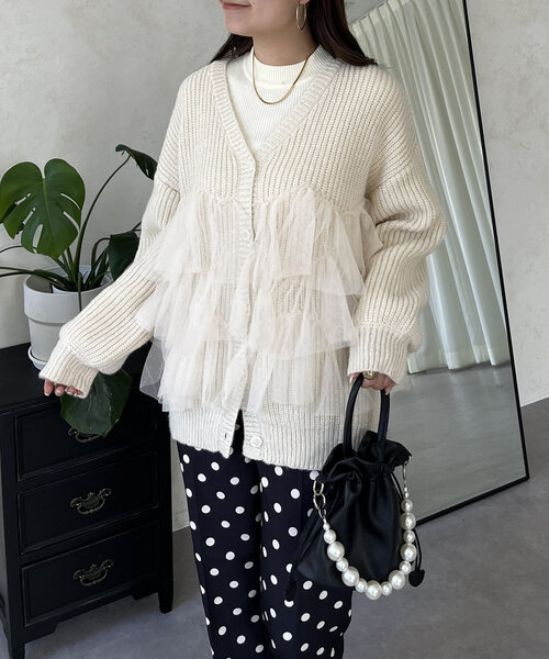 裾チュールニットカーディガン（カーディガン/ボレロ）｜prose verse（プロズヴェール）