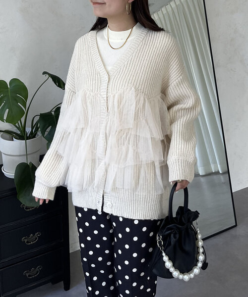 裾チュールニットカーディガン（カーディガン/ボレロ）｜prose verse（プロズヴェール）