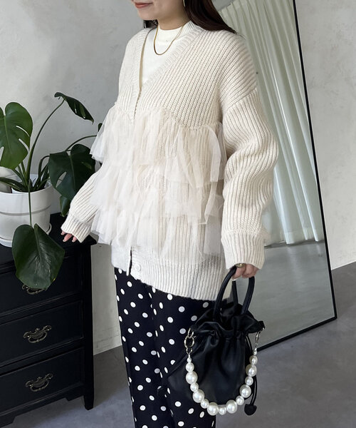 裾チュールニットカーディガン（カーディガン/ボレロ）｜prose verse（プロズヴェール）