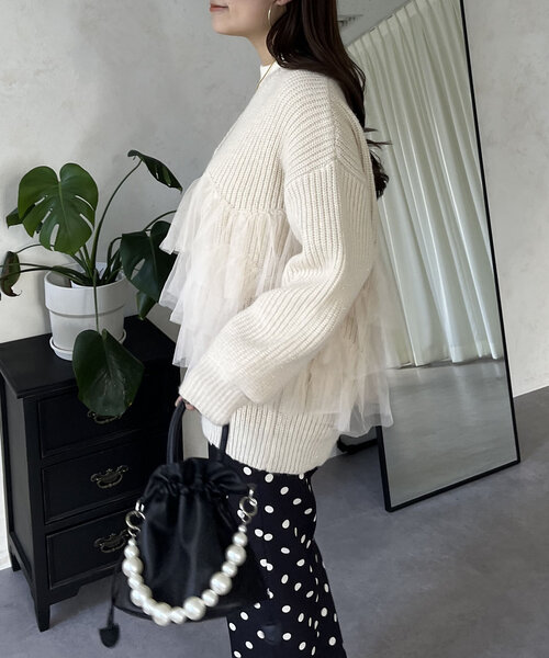 裾チュールニットカーディガン（カーディガン/ボレロ）｜prose verse（プロズヴェール）