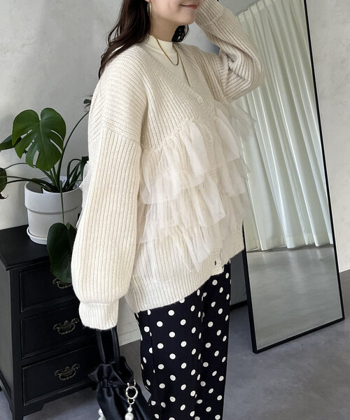 裾チュールニットカーディガン（カーディガン/ボレロ）｜prose verse（プロズヴェール）