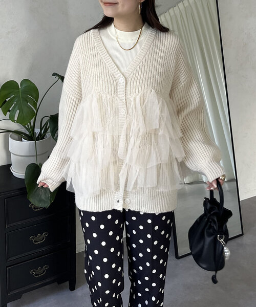 裾チュールニットカーディガン（カーディガン/ボレロ）｜prose verse（プロズヴェール）