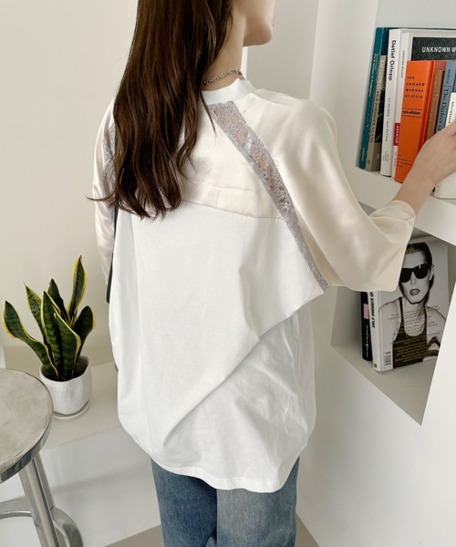 Ada.（エイダ）の「異素材ドッキング レース ナンバリング サテン ゲームシャツ（Tシャツ/カットソー・レディース・ブラック/ネイビー/オフホワイト/レッド/グレー/ピンク・M/S）」の11枚目の写真